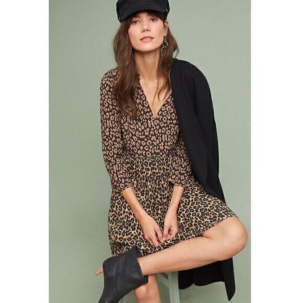 Anthropologie Maeve Juno Printed Dress Leopard XS